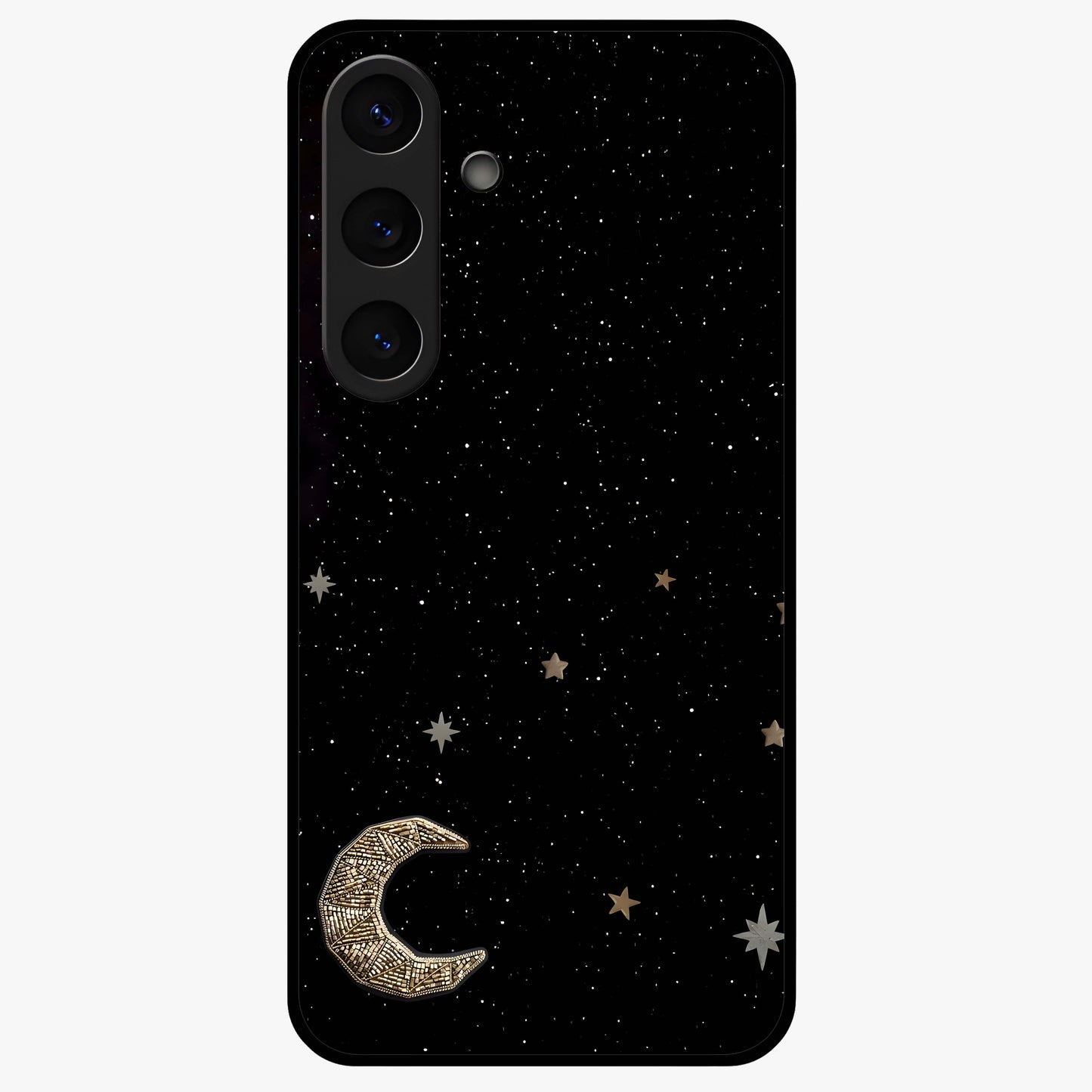Twinkle Star With Half Moon Glass Case showing flat back view with star and half moon artwork and glossy glass finish.