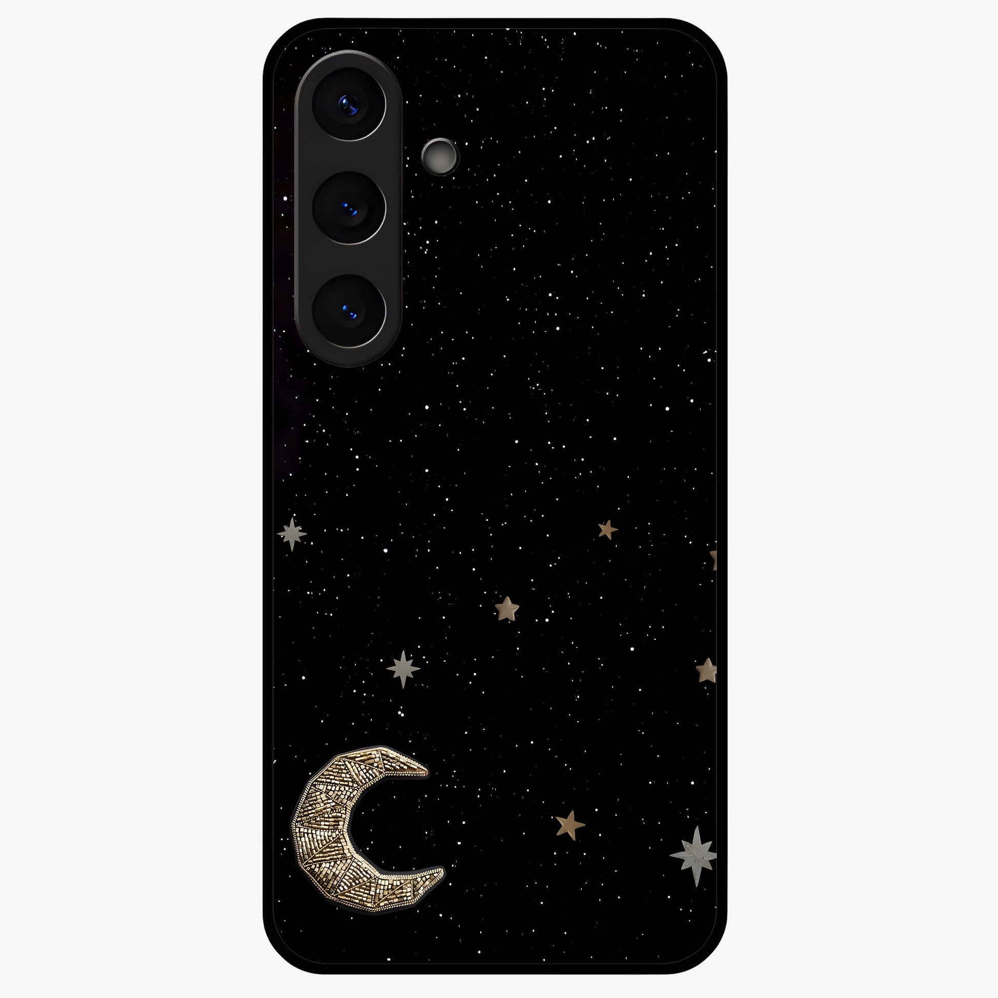 Twinkle Star With Half Moon Glass Case showing flat back view with star and half moon artwork and glossy glass finish.