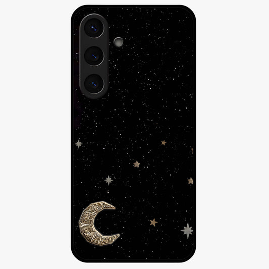 Twinkle Star With Half Moon Glass Case showing flat back view with star and half moon artwork and glossy glass finish.