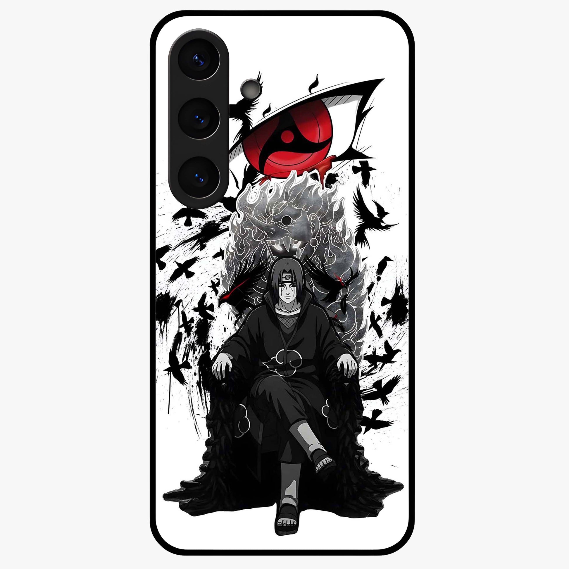 Uchiha Shadow Throne Glass Case showing flat back view with cosmic underwater themed artwork and glossy glass finish.
