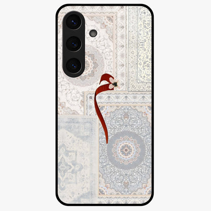 White Aesthetic Bow Glass Case showing flat back view with minimal bow artwork and glossy glass finish.