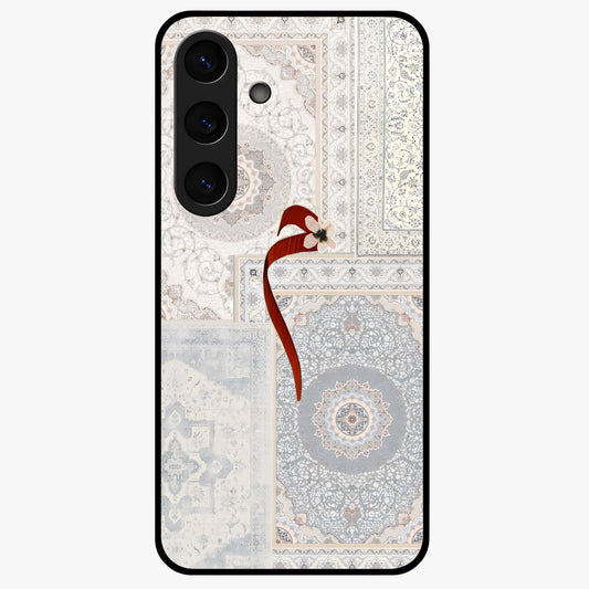 White Aesthetic Bow Glass Case showing flat back view with minimal bow artwork and glossy glass finish.
