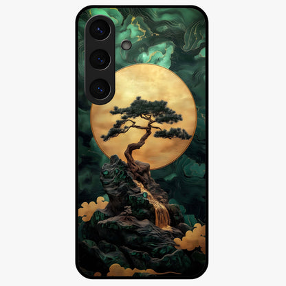 Zen Moon Rise Glass Case showing flat back view with calm moonrise artwork and glossy glass finish.
