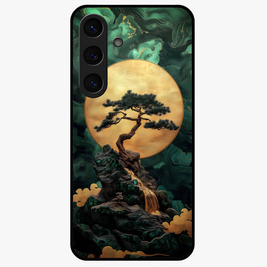 Zen Moon Rise Glass Case showing flat back view with calm moonrise artwork and glossy glass finish.