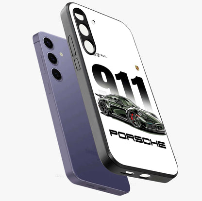 911 Turbo Dominance Glass Case displayed in premium angled mockup highlighting sporty car illustration and sleek glass surface.
