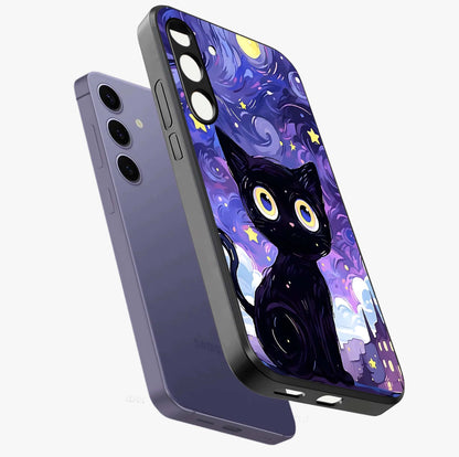 Abstract Cat Art Glass Case displayed in angled mockup highlighting modern abstract cat artwork and sleek glass surface.