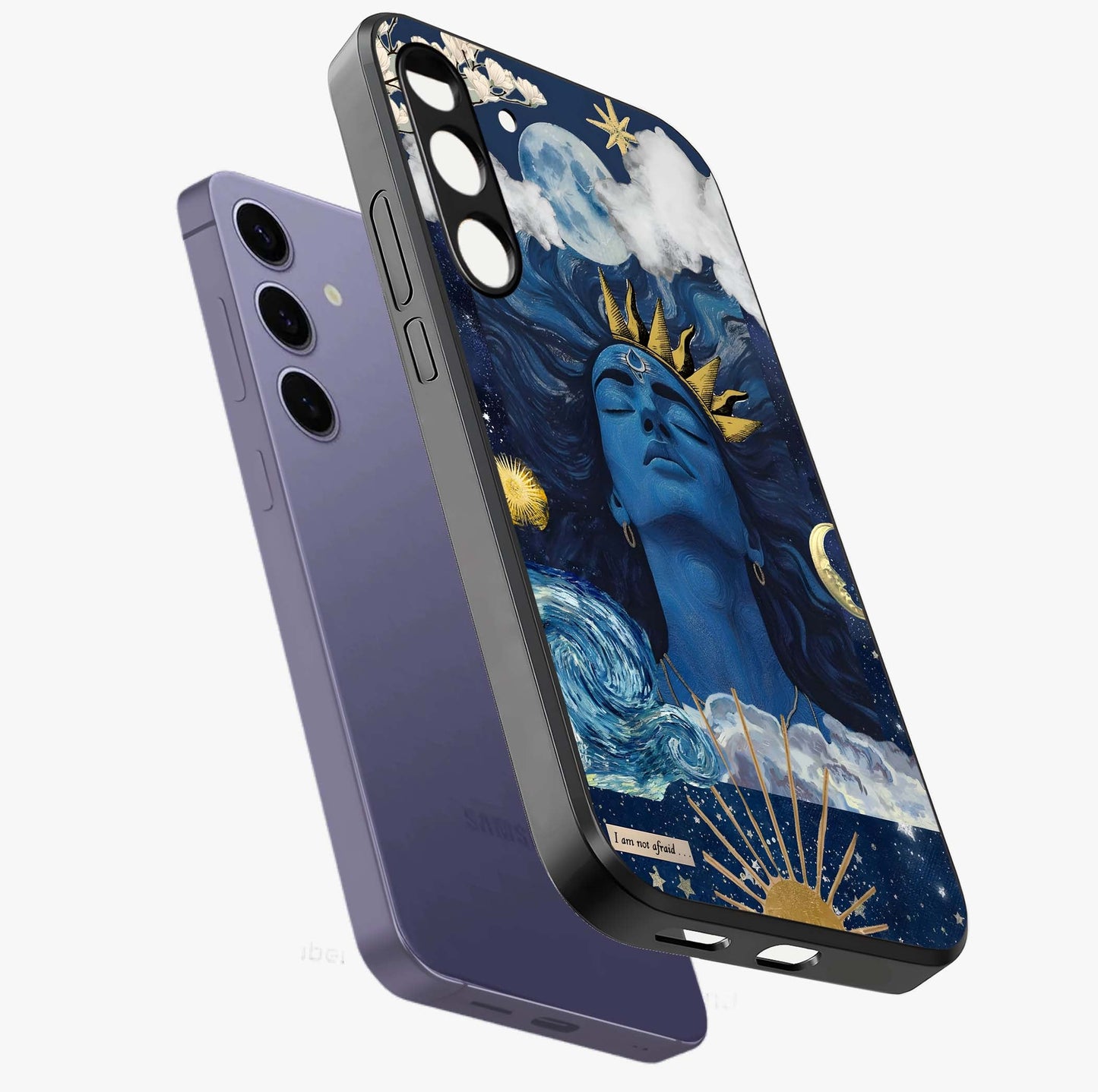Aesthetic Lord Shiva Glass Case displayed in angled mockup highlighting spiritual Shiva illustration and sacred aesthetic design.