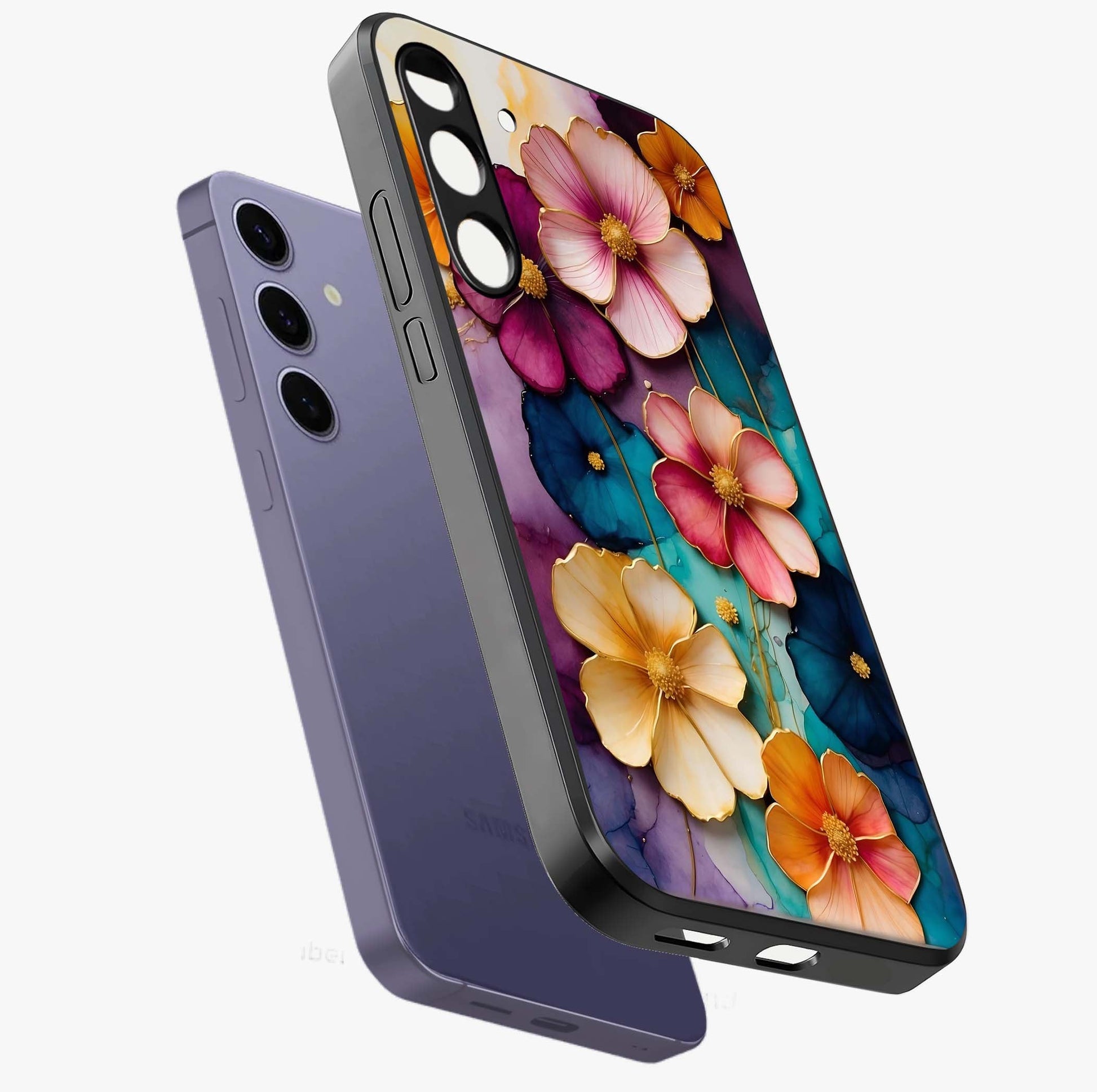 Artlyn Grace Flower Pattern Glass Case displayed in angled mockup highlighting delicate flower pattern design and smooth glass surface.