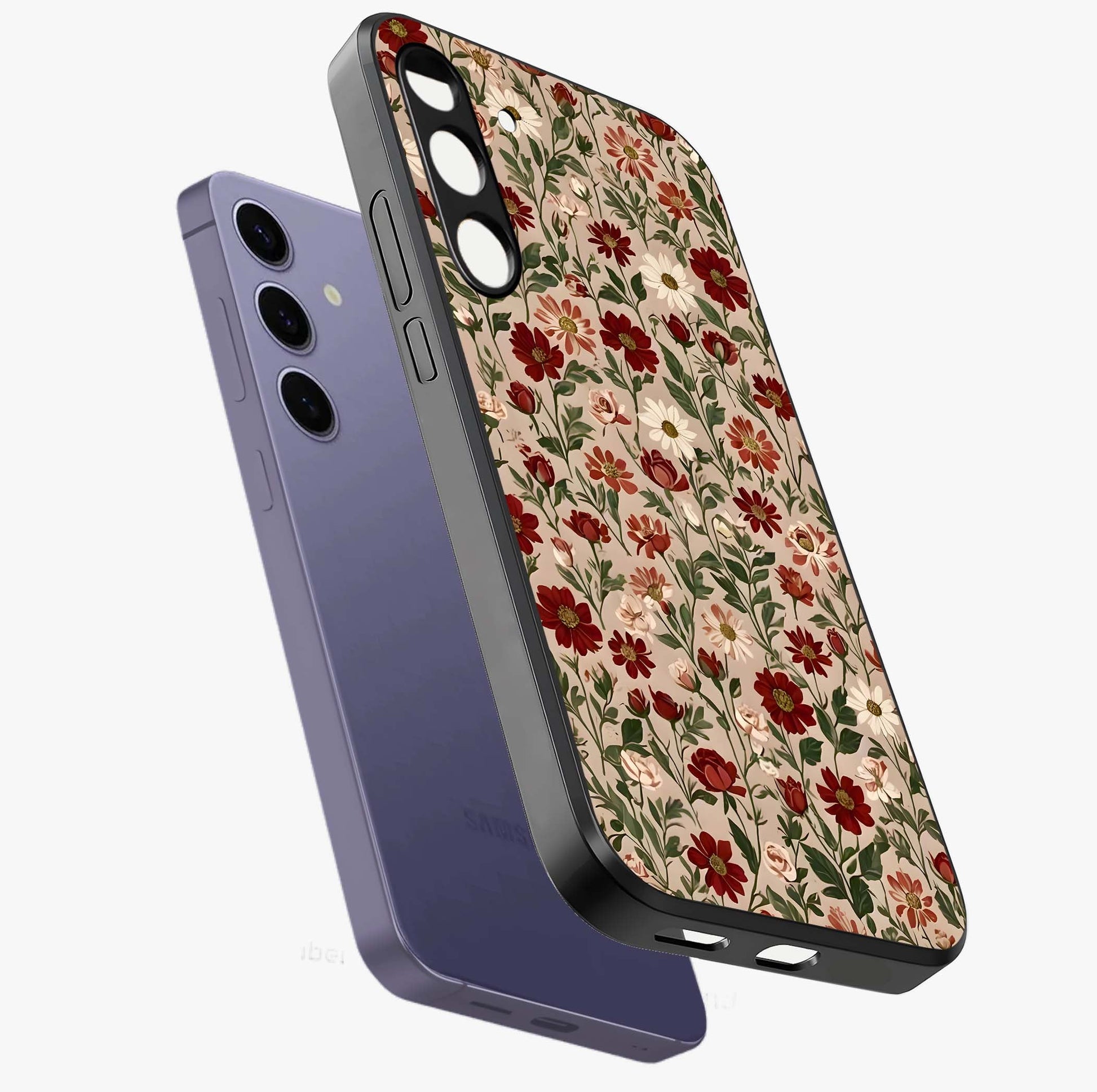 Biege Flower With Leaf Glass Case displayed in angled mockup highlighting minimal floral leaf design and elegant aesthetic.