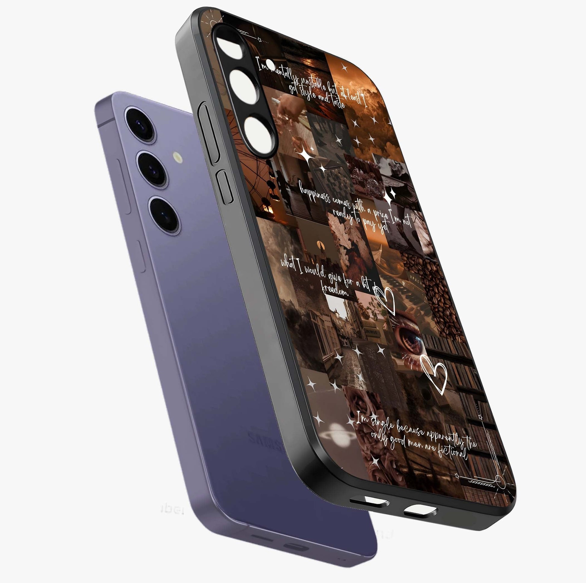 Bittersweet Aesthetic Chaos Glass Case displayed in angled mockup highlighting expressive abstract artwork and edgy aesthetic theme.