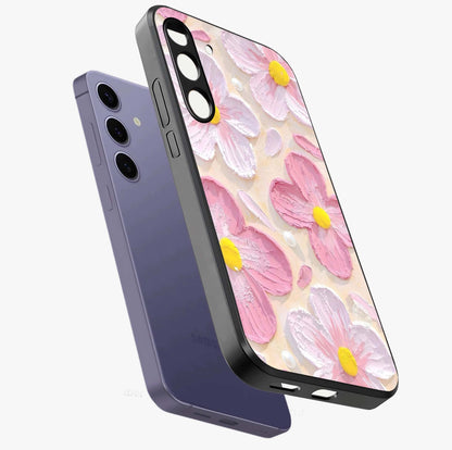 Blush Bloom Texture Glass Case displayed in angled mockup highlighting subtle bloom pattern with aesthetic pastel design.