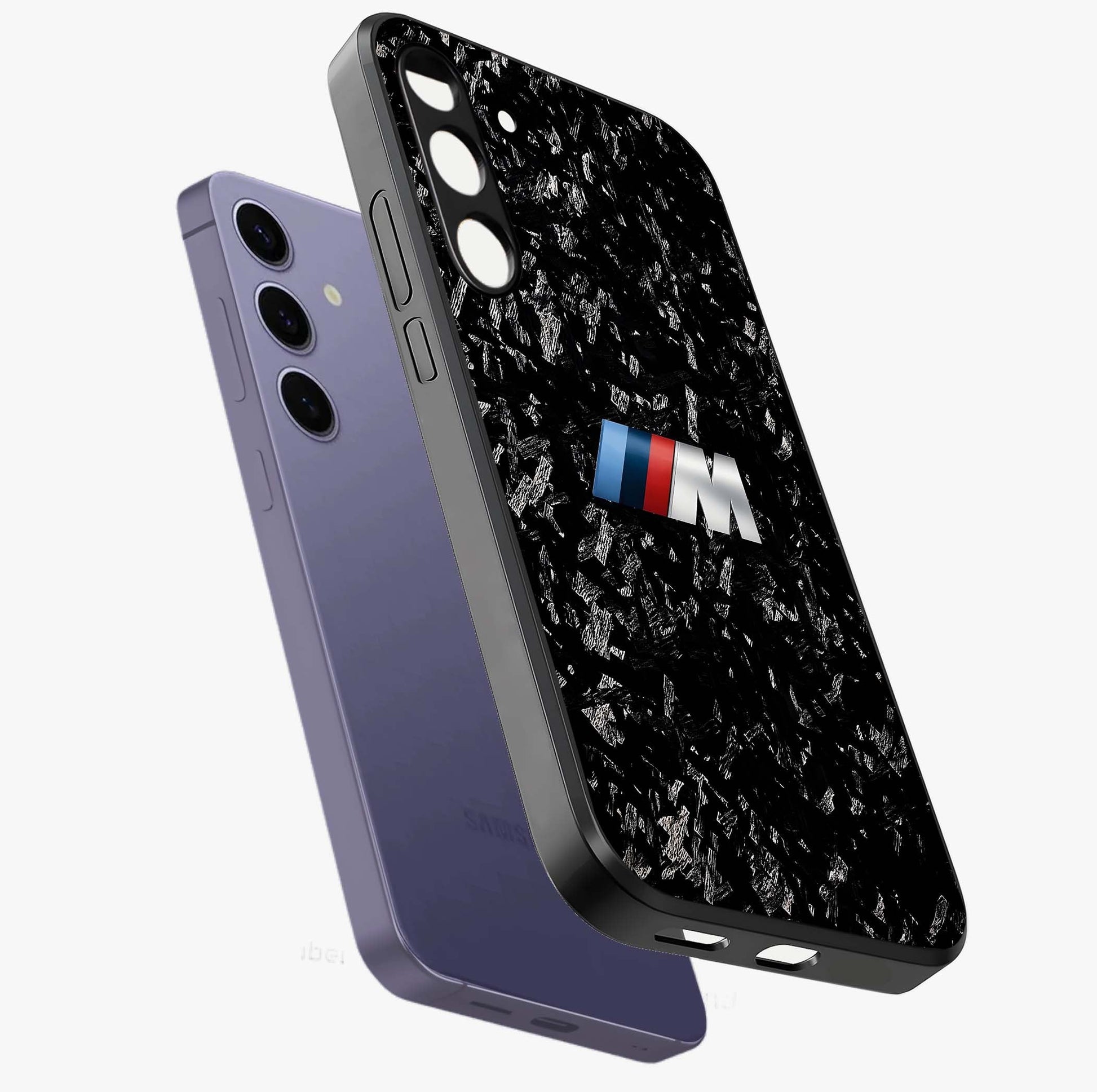 Carbon Speed Mark Glass Case displayed in angled mockup highlighting racing inspired carbon design and sleek aesthetic style.