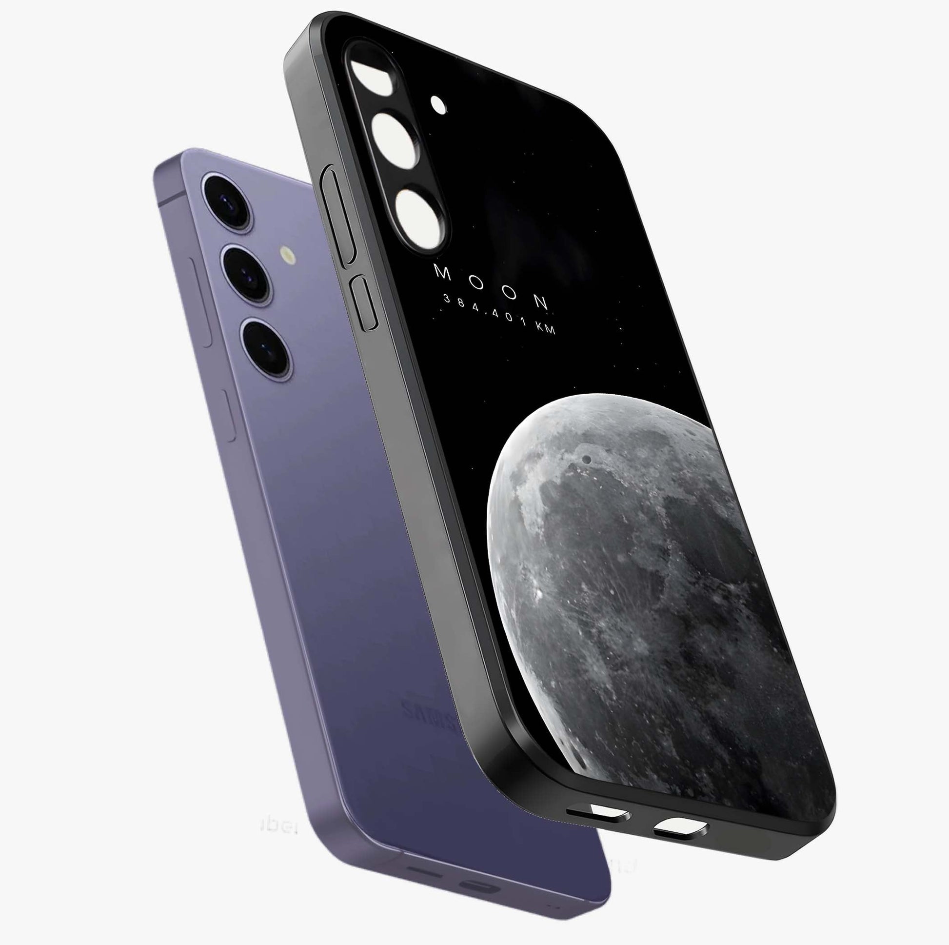 Cosmic Moon Glow Glass Case displayed in angled mockup highlighting celestial moon design with cosmic aesthetic theme.