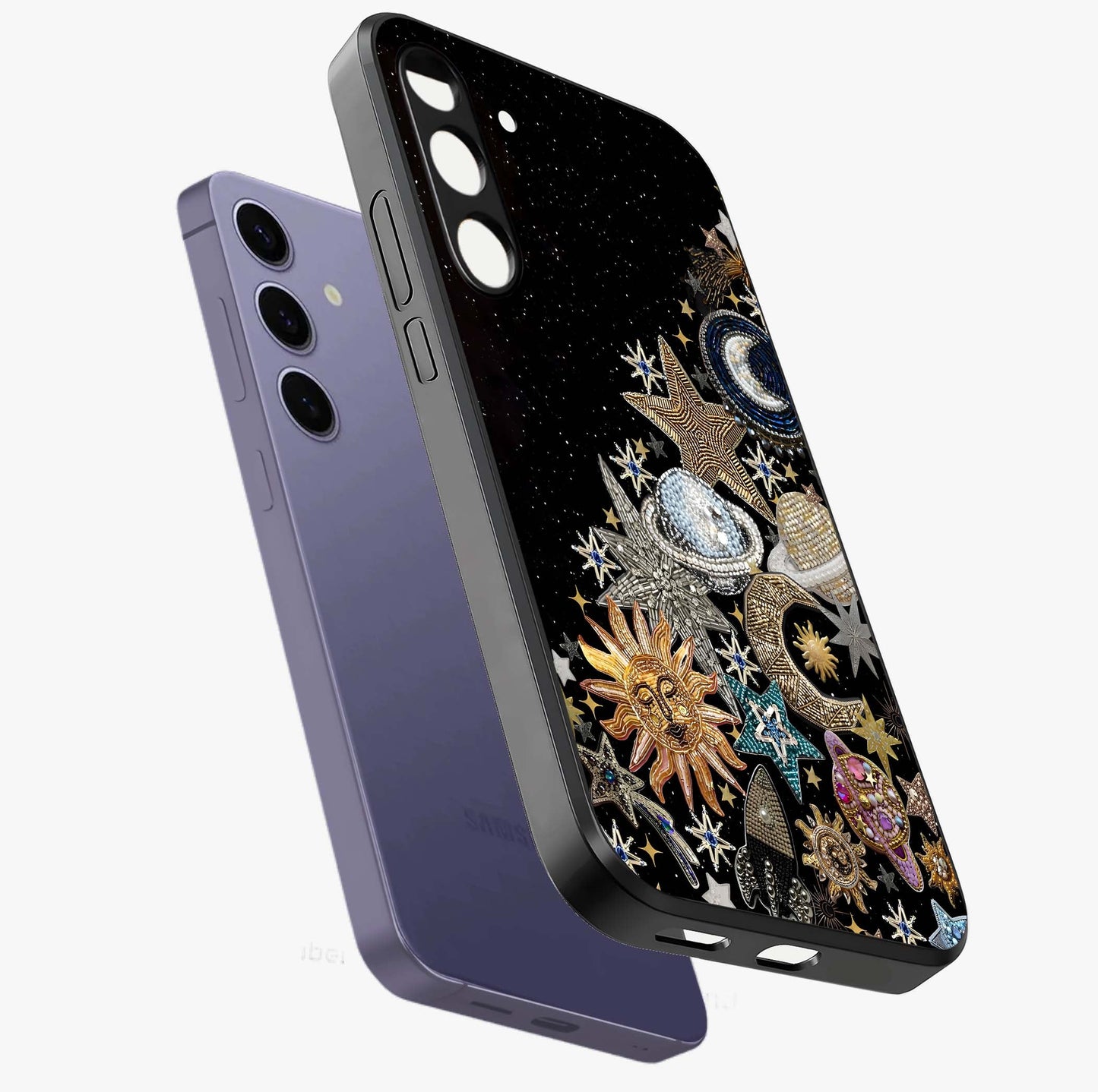 Cosmic Sparkle Dreams Glass Case displayed in angled mockup highlighting dreamy star sparkle design with celestial aesthetic.