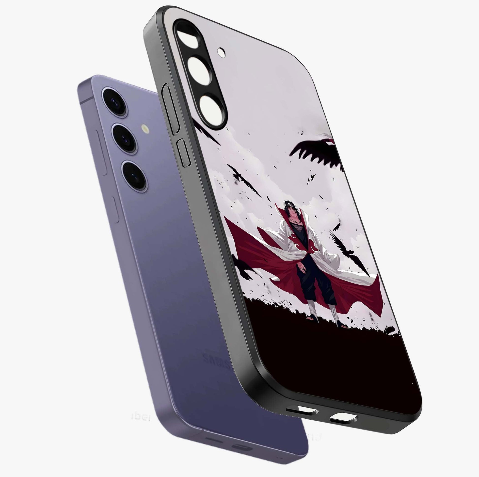 Crimson Crow Ascension Glass Case displayed in angled mockup highlighting powerful crow illustration with dark crimson aesthetic.
