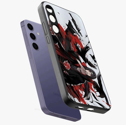 Crimson Crow Illusion Glass Case displayed in angled mockup highlighting mysterious crow graphic with dark aesthetic style.