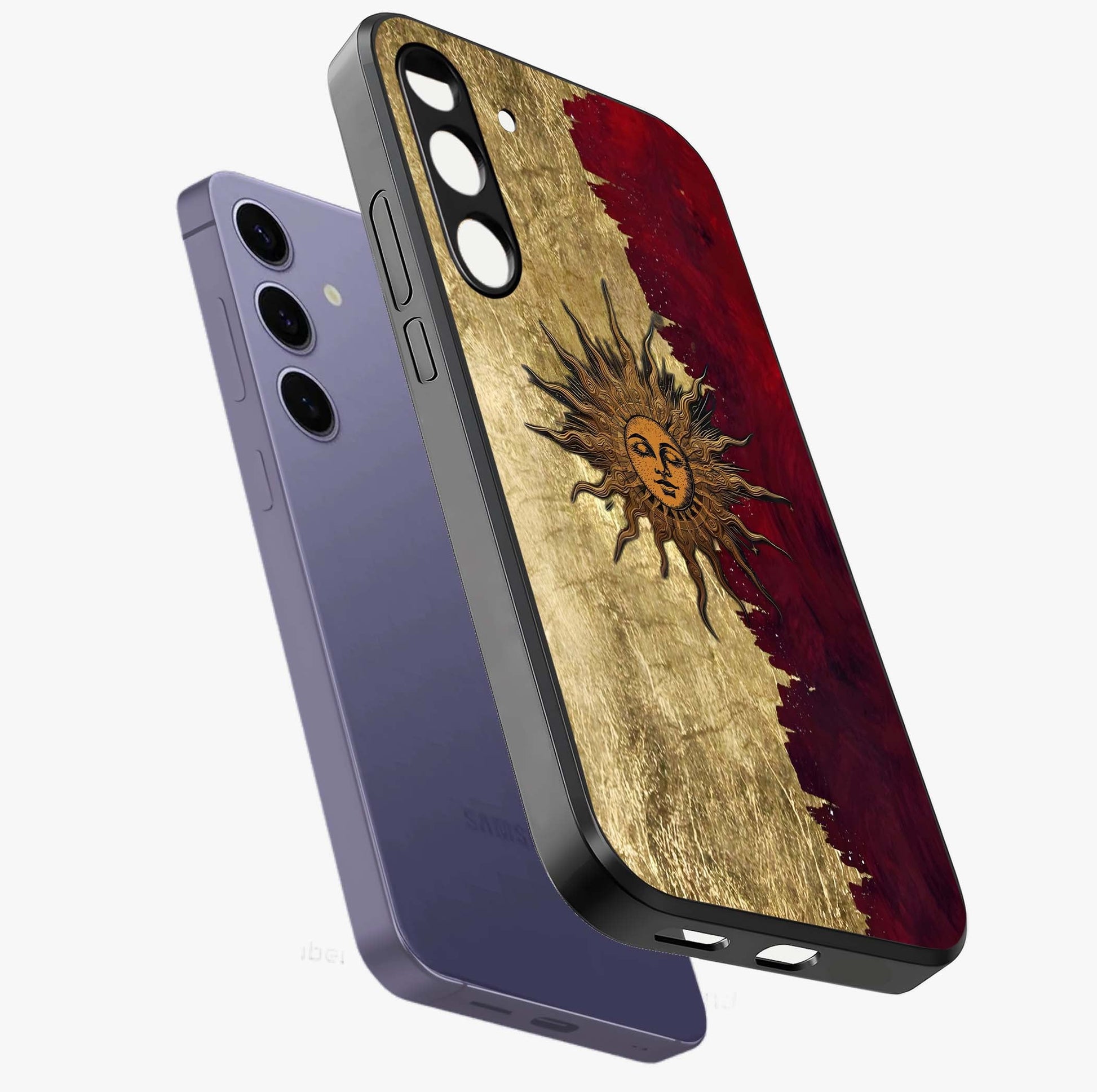 Crimson Sun Majesty Glass Case displayed in angled mockup highlighting majestic crimson sun design with bold aesthetic style.