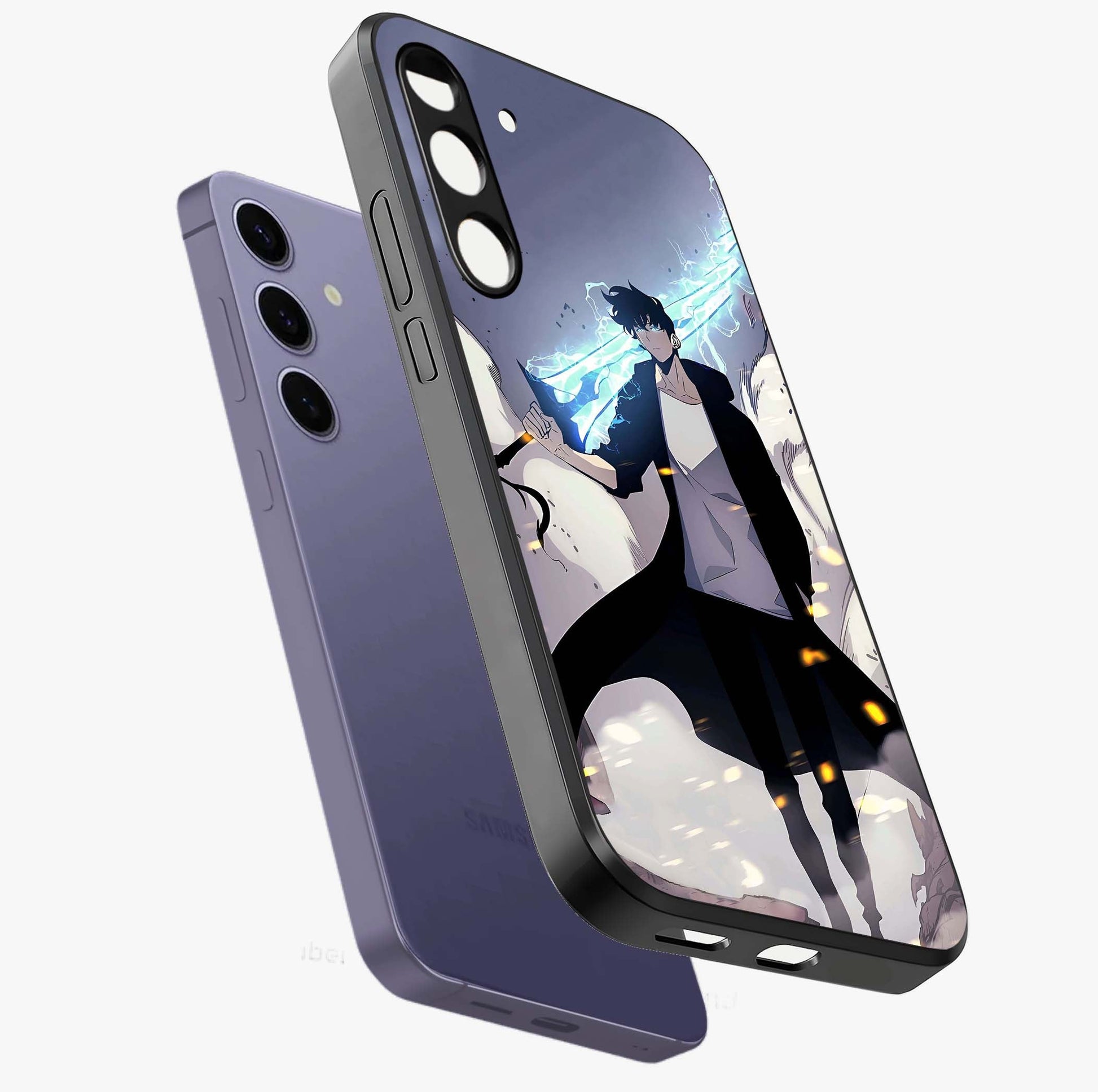 Dark Lightning Anime Warrior Glass Case displayed in angled mockup highlighting powerful lightning themed anime illustration.