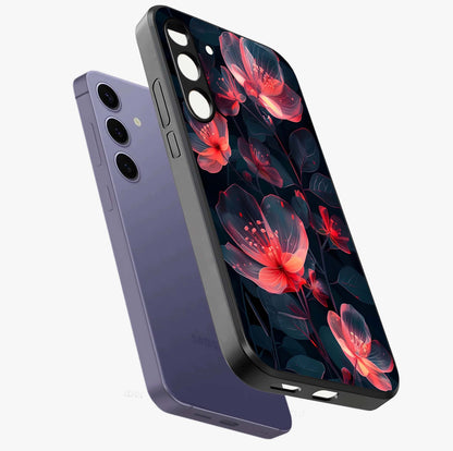 Dark Shade of Flower Glass Case displayed in angled mockup highlighting moody floral illustration with aesthetic dark tones.