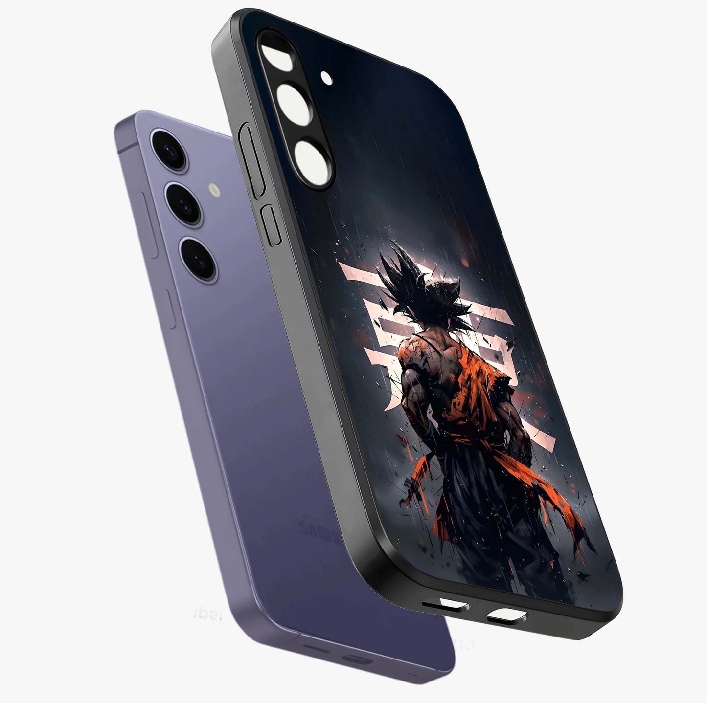 Dark Warrior In Rain Glass Case displayed in angled mockup highlighting dramatic warrior illustration with dark rain aesthetic.