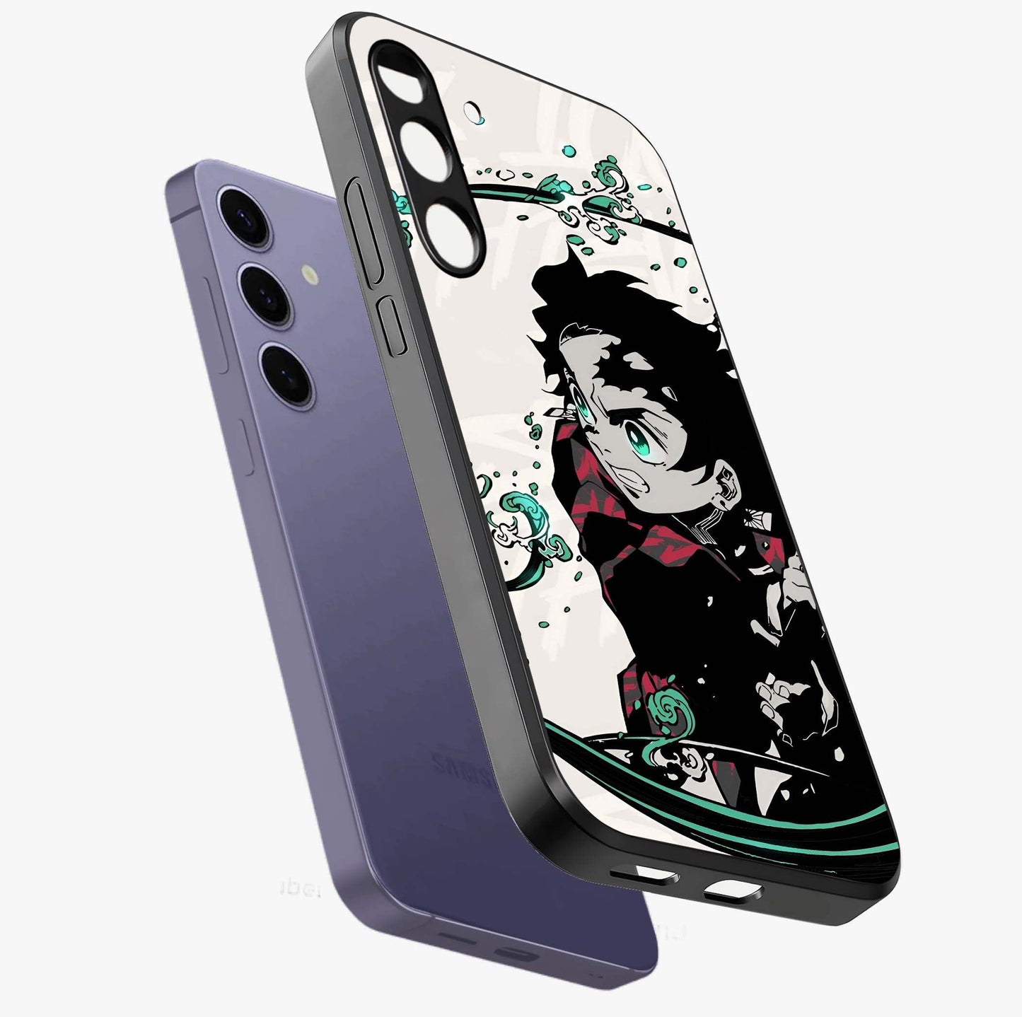 Demon Slayer Glass Case displayed in angled mockup highlighting dramatic anime character design with action aesthetic.