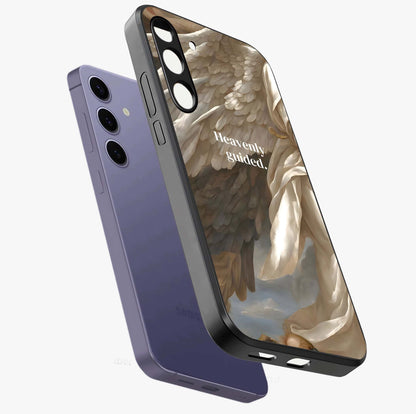 Divine Winged Grace Glass Case displayed in angled mockup highlighting graceful wing design with divine aesthetic style.