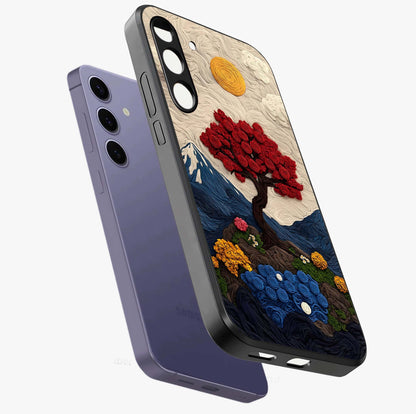 Eternal Nature Tapestry Glass Case displayed in angled mockup highlighting detailed botanical pattern with artistic aesthetic.