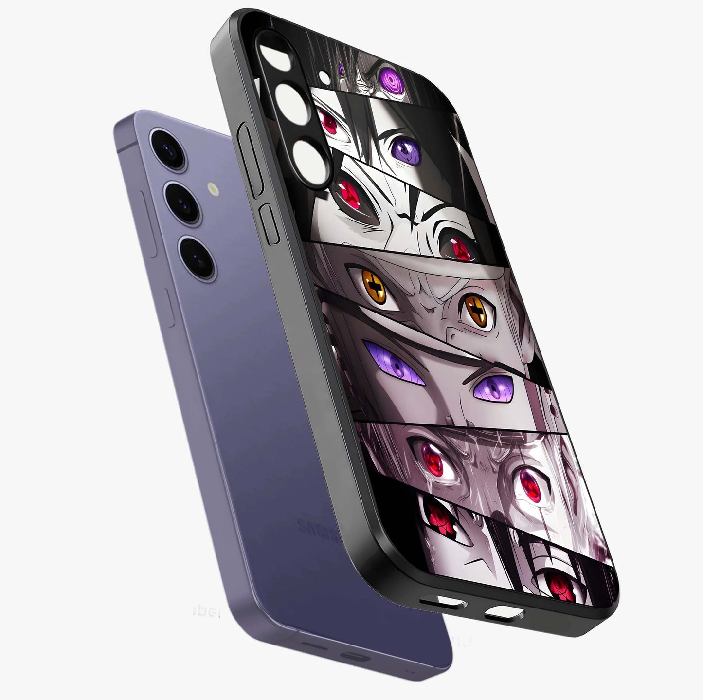 Eyes of Destiny Glass Case displayed in angled mockup highlighting bold eye illustration with mystical aesthetic style.