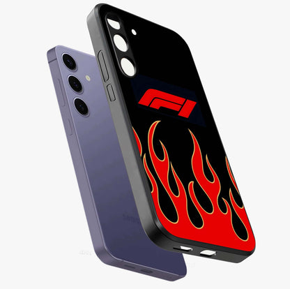 Fire F11 Glass Case displayed in angled mockup highlighting bold fire inspired graphic with energetic aesthetic style.