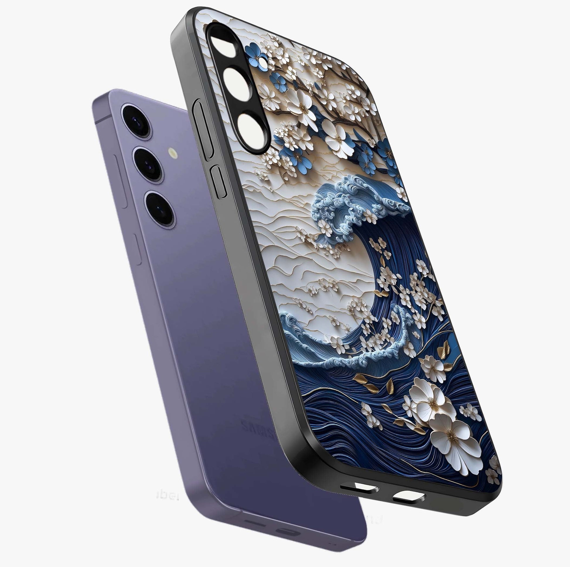 Floral Wave Origami Glass Case displayed in angled mockup highlighting geometric origami flower design with modern aesthetic style.