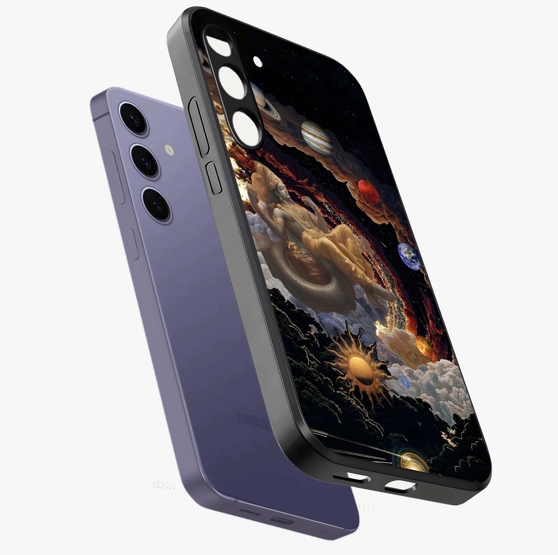 Galactic Divine God Glass Case displayed in angled mockup highlighting powerful celestial deity illustration with galactic aesthetic.
