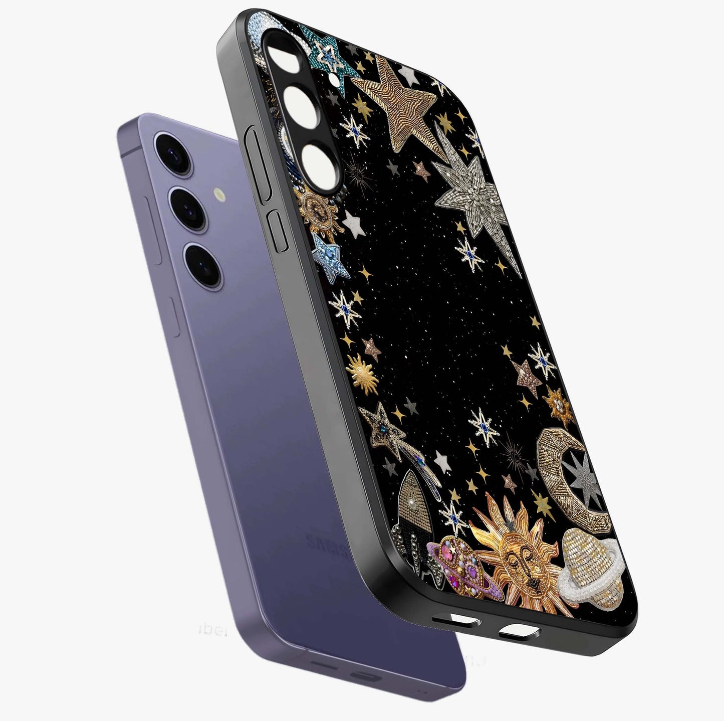 Galactic Jewel Stars Glass Case displayed in angled mockup highlighting shining celestial star design with cosmic aesthetic style.