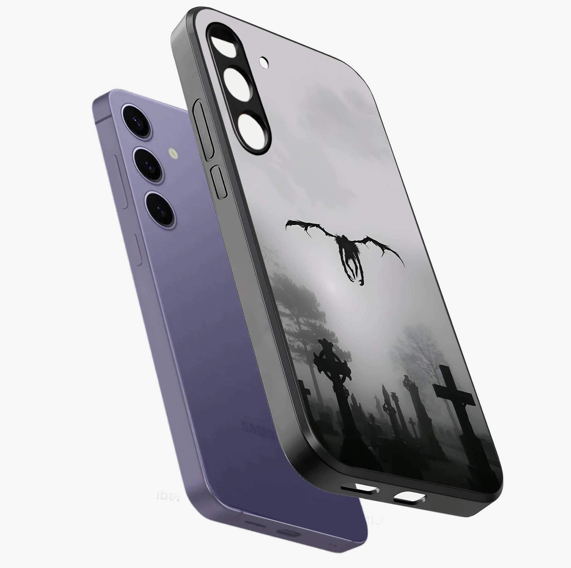 Graveyard Shadow Descent Glass Case displayed in angled mockup highlighting eerie shadow illustration with gothic aesthetic.
