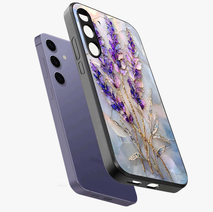 Lavender Dream Glow Glass Case displayed in angled mockup highlighting dreamy purple glow design with soft artistic style.