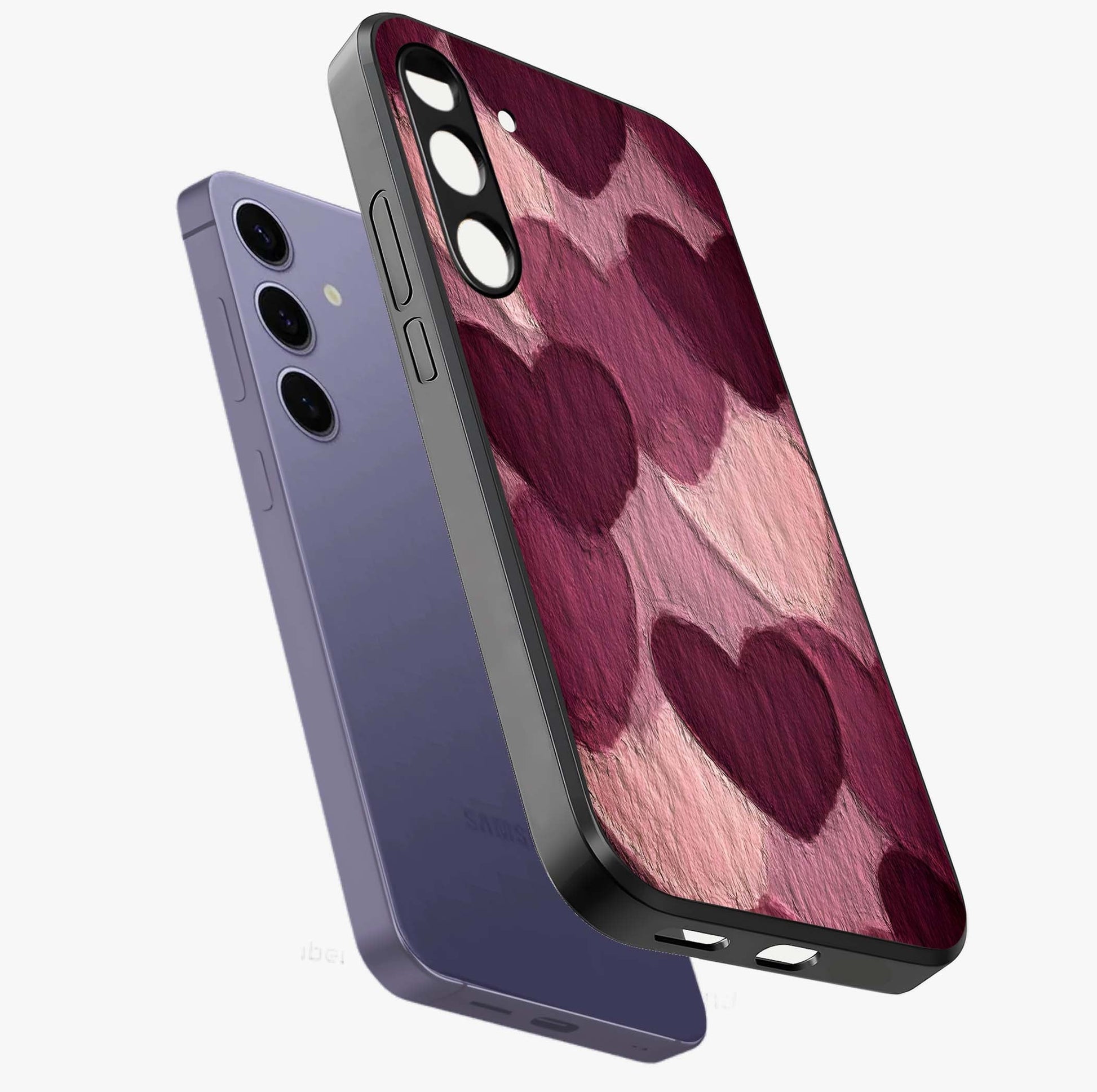 Layered Paper Hearts Glass Case displayed in angled mockup highlighting creative paper craft heart design with romantic aesthetic.