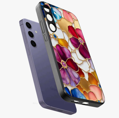 Marble Flower Pattern Glass Case displayed in angled mockup highlighting elegant marble floral design with modern aesthetic.
