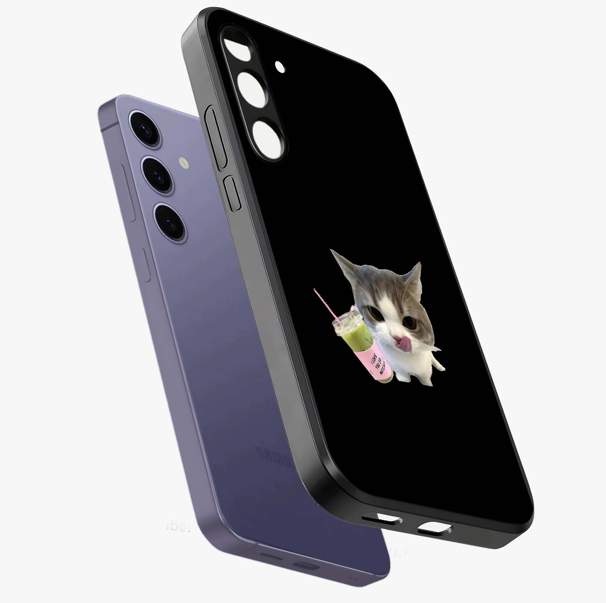 Matcha Cat Style Glass Case displayed in angled mockup highlighting playful feline design with pastel matcha aesthetic.