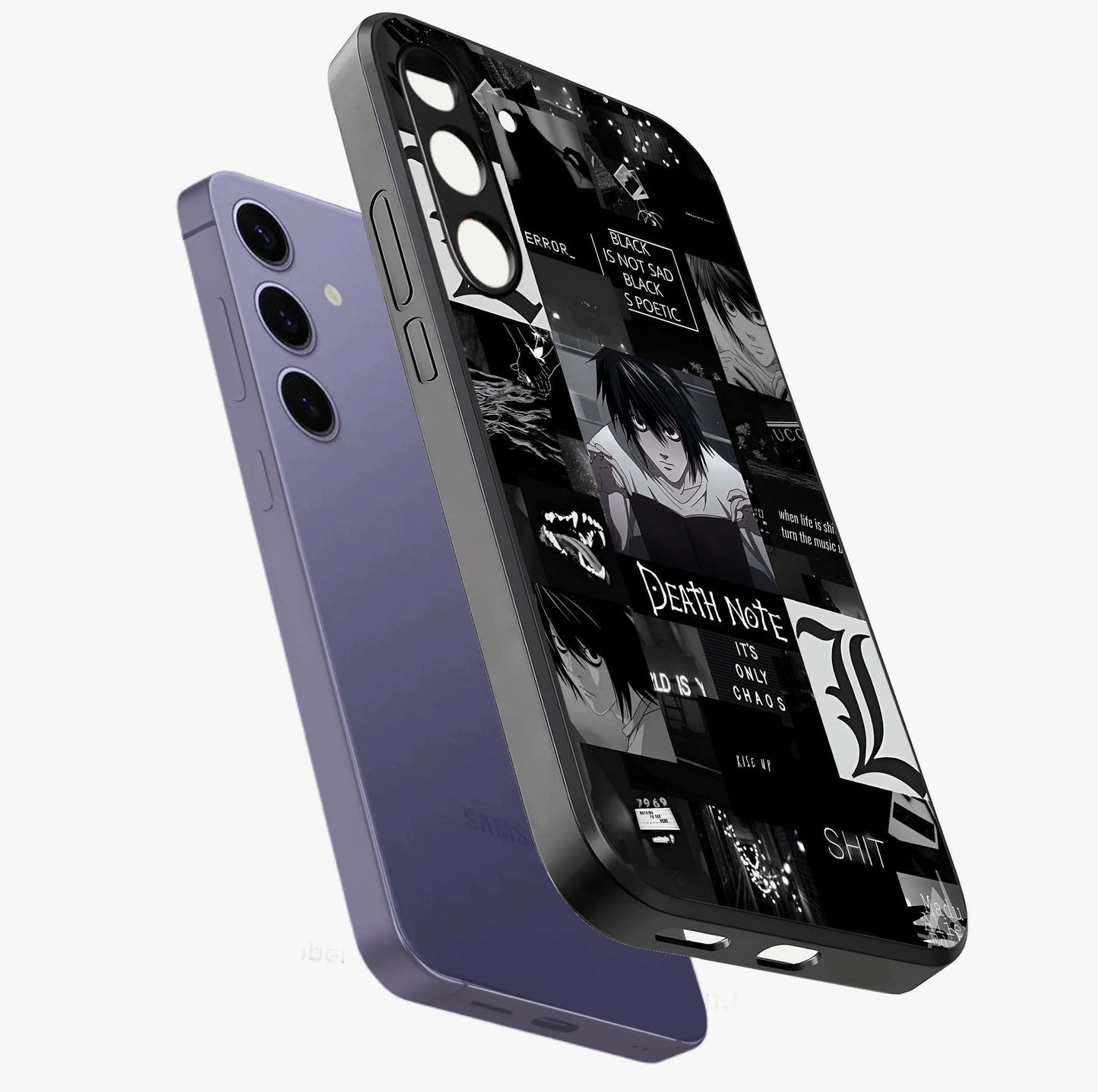 Midnight Chaos Mind Glass Case displayed in angled mockup highlighting chaotic artistic design with dramatic midnight aesthetic.