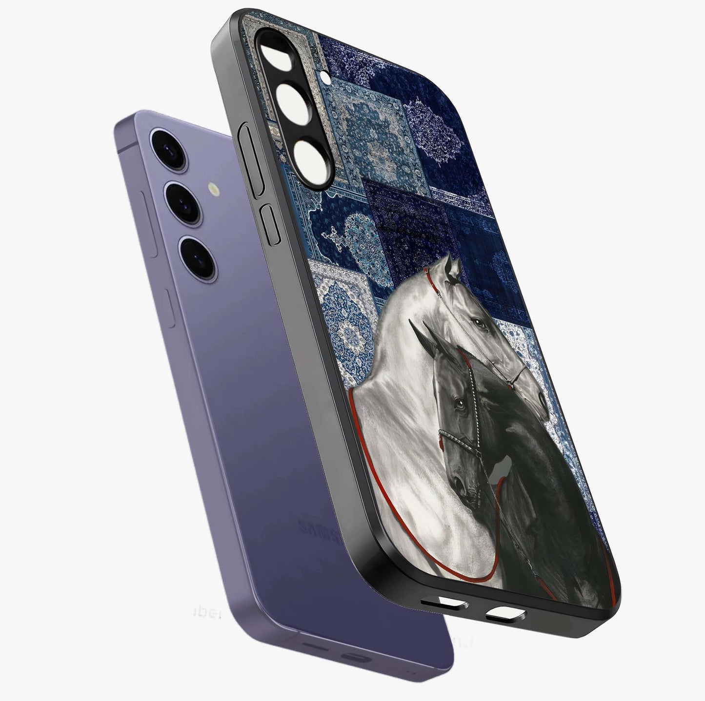 Midnight Stallion Blues Glass Case displayed in angled mockup highlighting powerful stallion illustration with deep midnight tones.