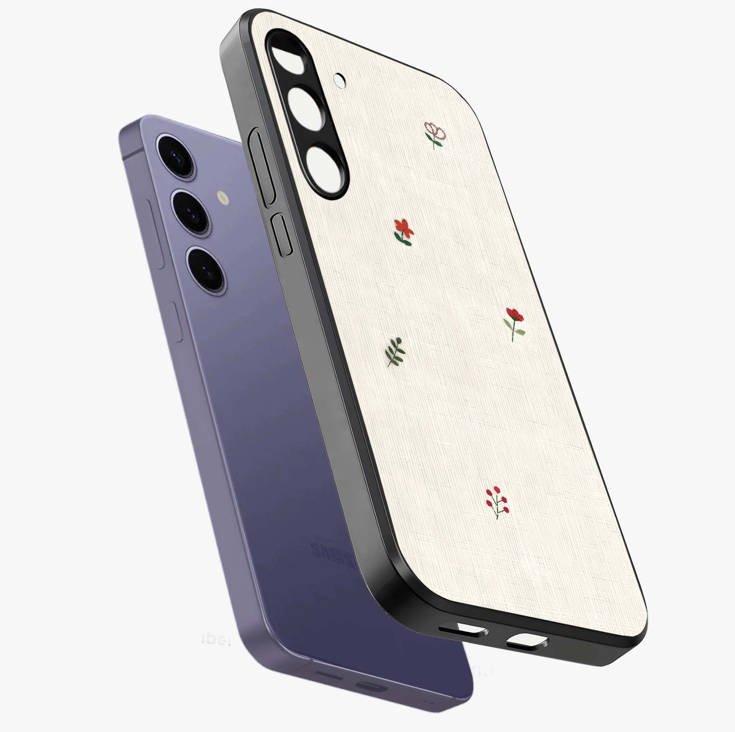 Minimalistic Blue With White Flower Pattern Glass Case displayed in angled mockup highlighting simple floral design with minimal aesthetic.