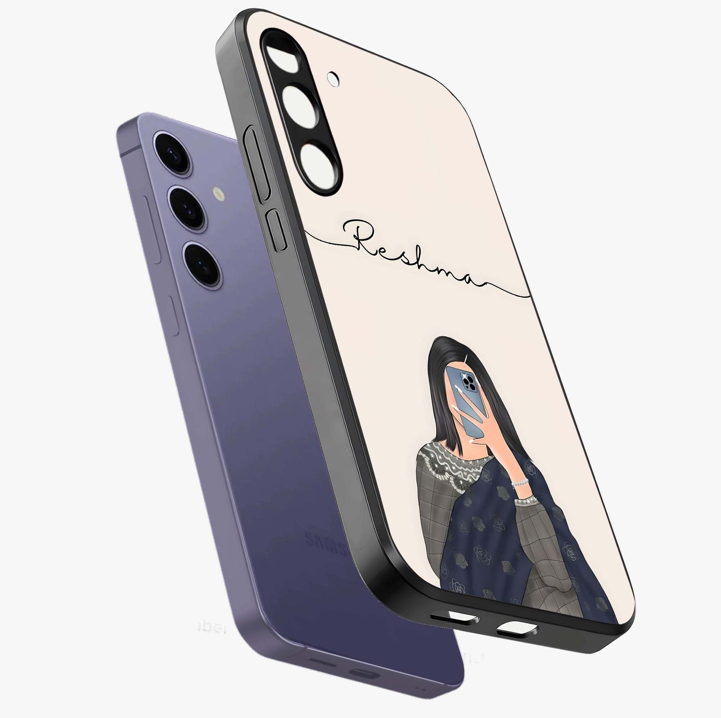 Mirror Mood Muse With Custom Name Glass Case displayed in angled mockup highlighting aesthetic mirror inspired design with custom name feature.