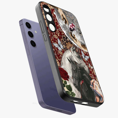 Moonlit Royal Stallion Glass Case displayed in angled mockup highlighting powerful stallion illustration with royal night aesthetic.