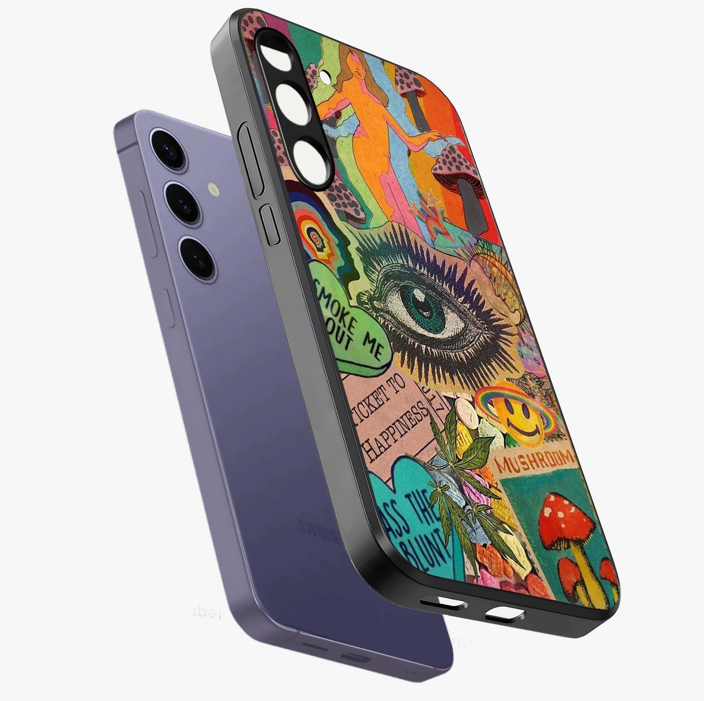 Mystic Eye Wonderland Glass Case displayed in angled mockup highlighting magical eye illustration with dreamy aesthetic.