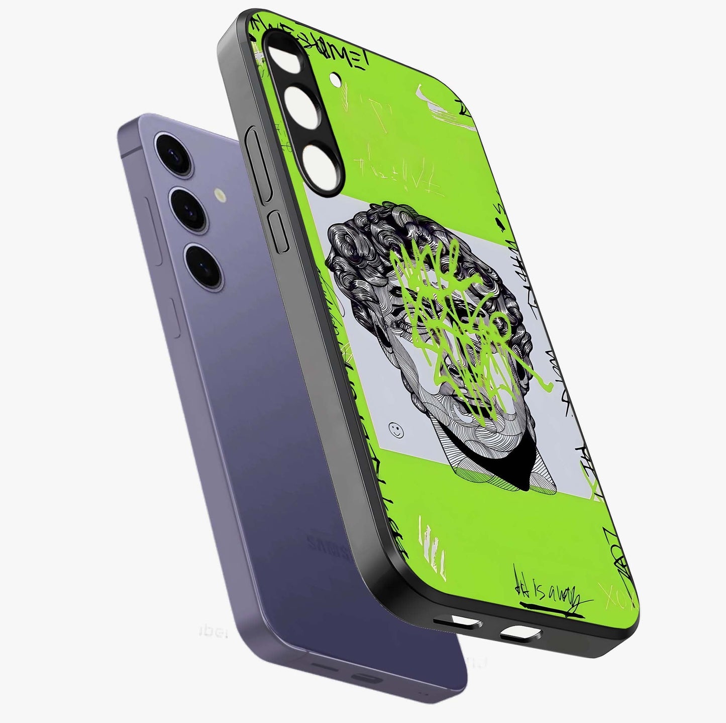 Neo Graffiti Rebellion Glass Case displayed in angled mockup highlighting urban street art design with rebellious aesthetic.
