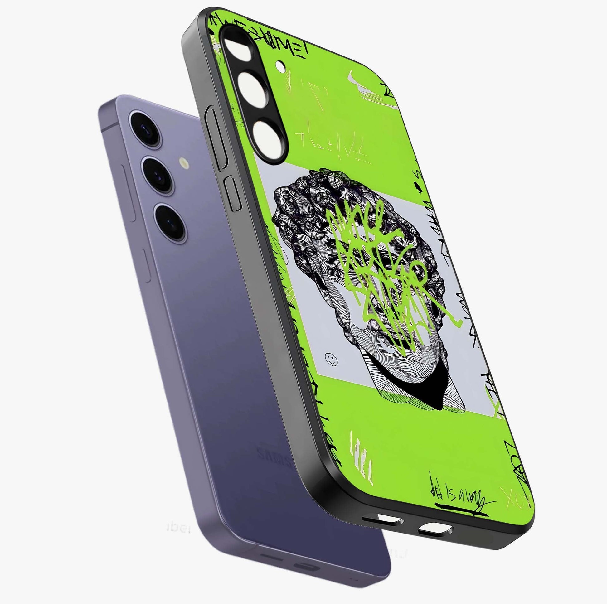 Neo Graffiti Rebellion Glass Case displayed in angled mockup highlighting urban street art design with rebellious aesthetic.