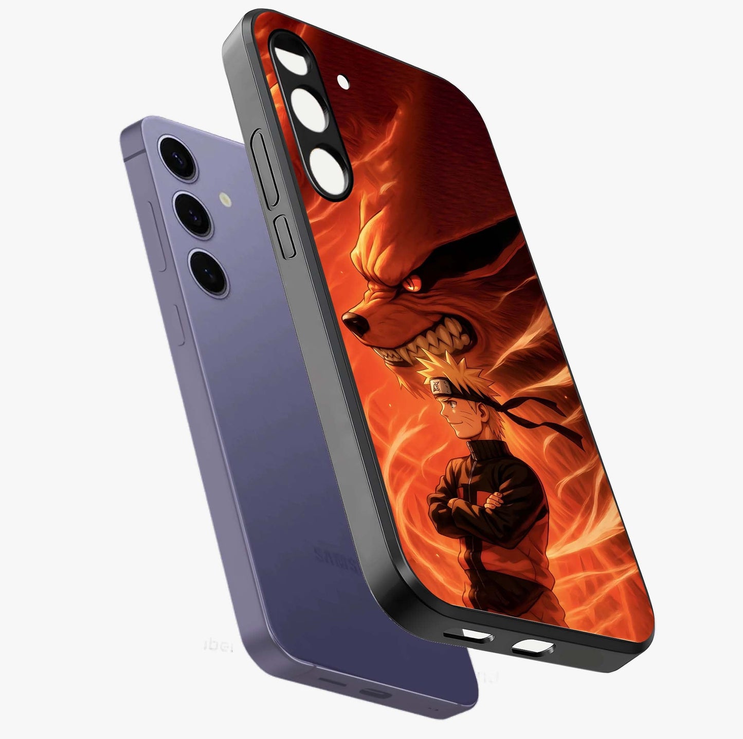 Nine Tails Legacy Glass Case displayed in angled mockup highlighting dynamic anime beast illustration with bold mystical aesthetic.