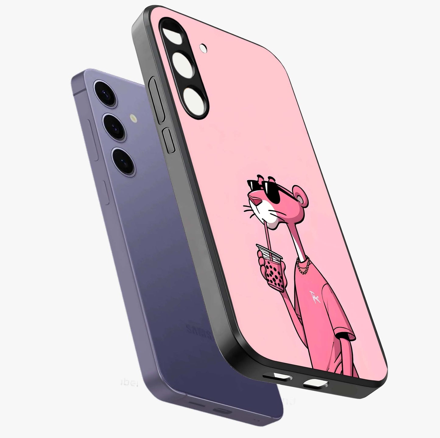 Pink Panther Glass Case displayed in angled mockup highlighting playful cartoon character design with vibrant pink aesthetic.