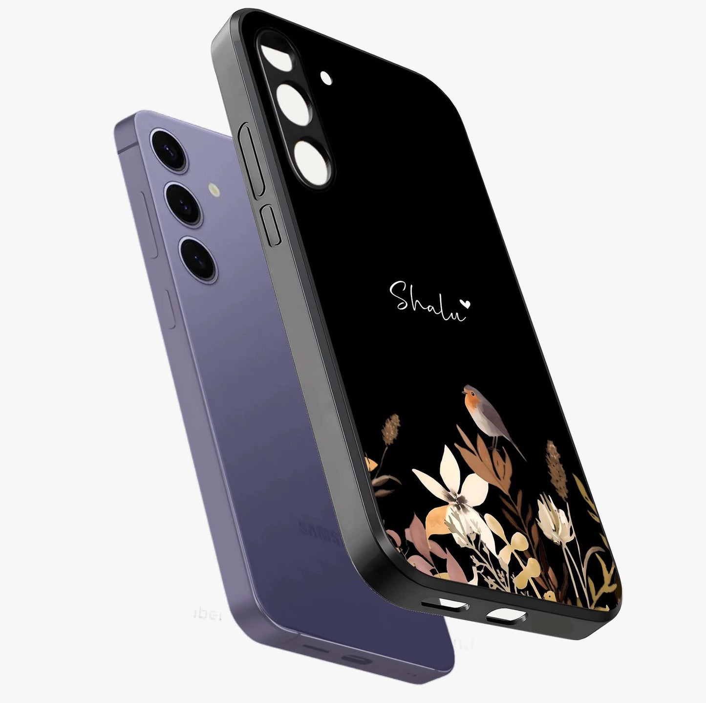 Quiet Garden Tune Custom Name Glass Case displayed in angled mockup highlighting delicate floral garden design with custom name feature.