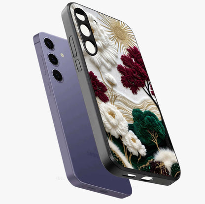 Radiant Bloom Elegance Glass Case displayed in angled mockup highlighting graceful floral design with radiant aesthetic style.