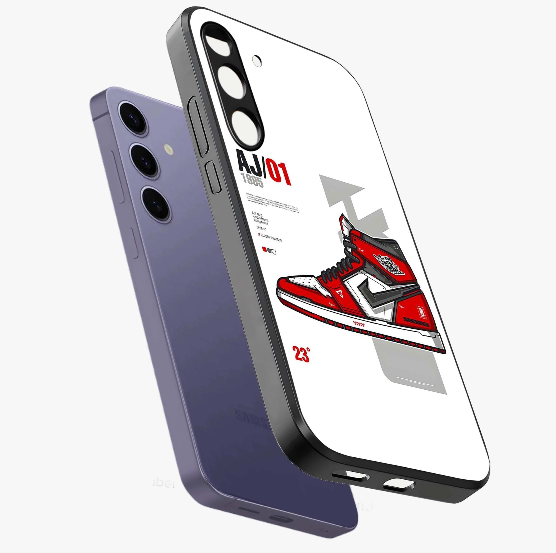 Retro Sneaker Blueprint Glass Case displayed in angled mockup highlighting detailed shoe design with sporty retro aesthetic.